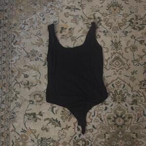 Black Sleeveless  Deep Scoop neck Bodysuit Basic Minimal Capsule Casual Layering